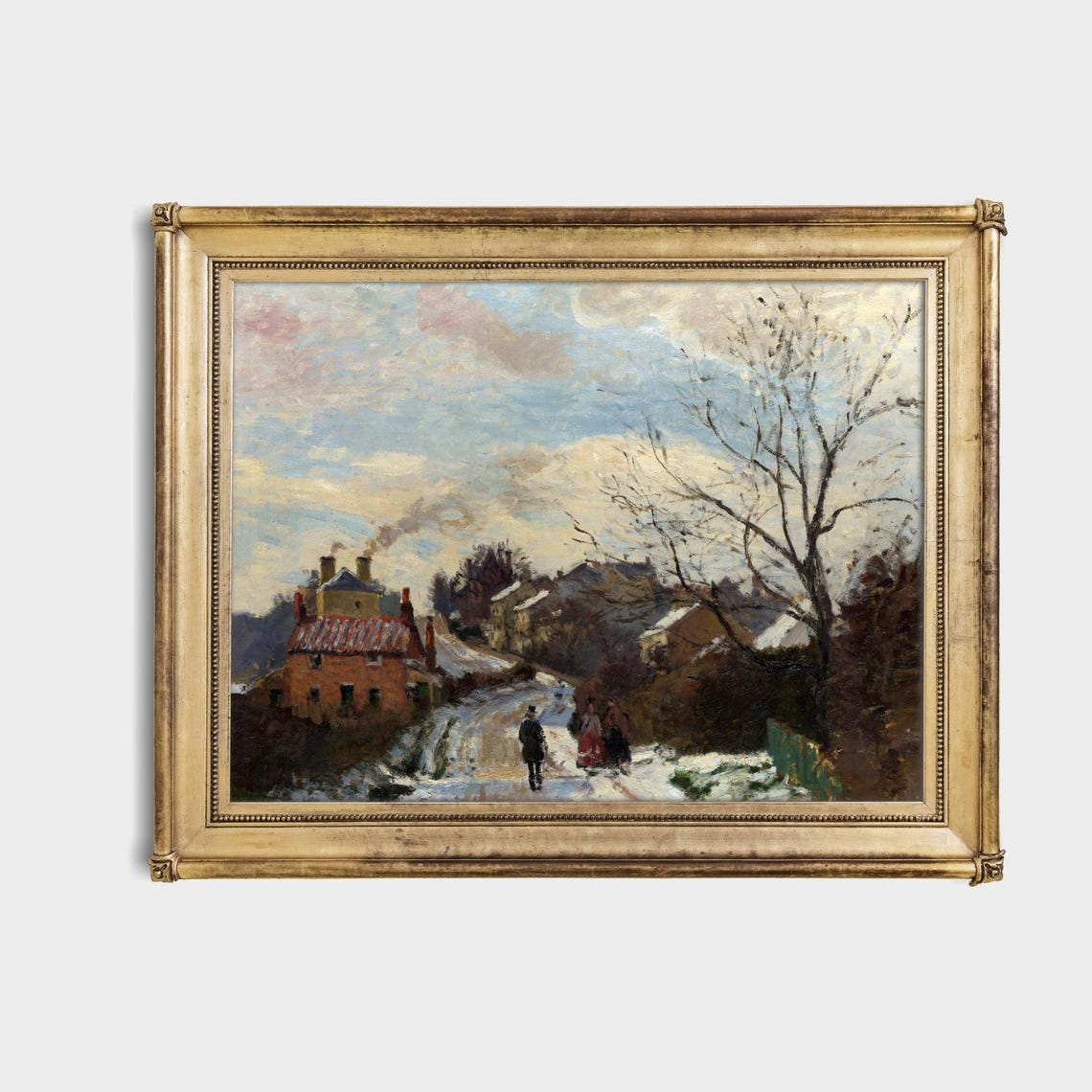 Winter Village Street Figures Impressionist Snow Scene Art Poster - Image 4