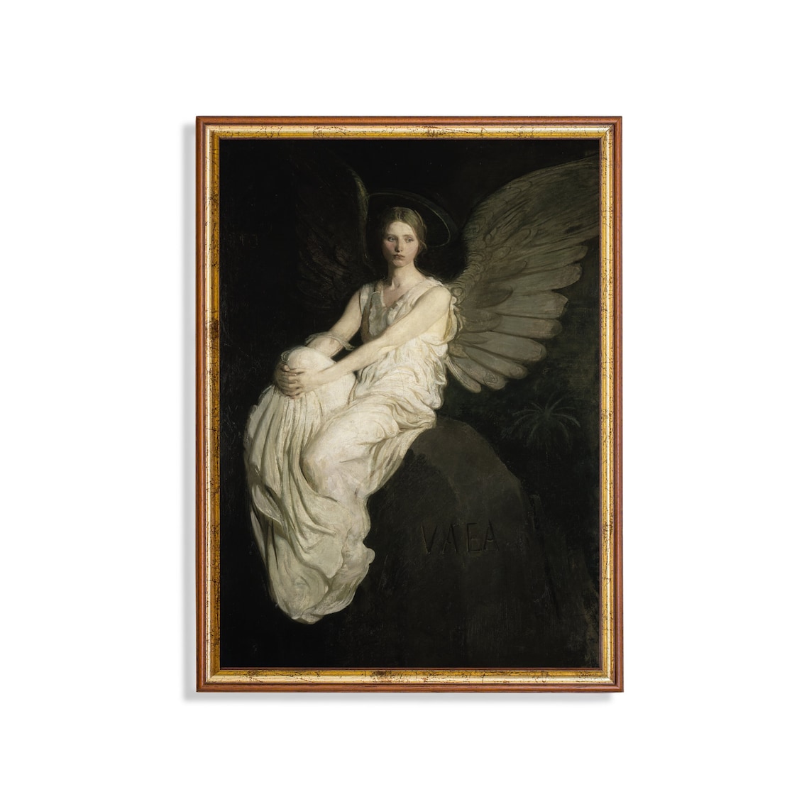 Vintage Angel Woman Portrait, Antique Oil Print