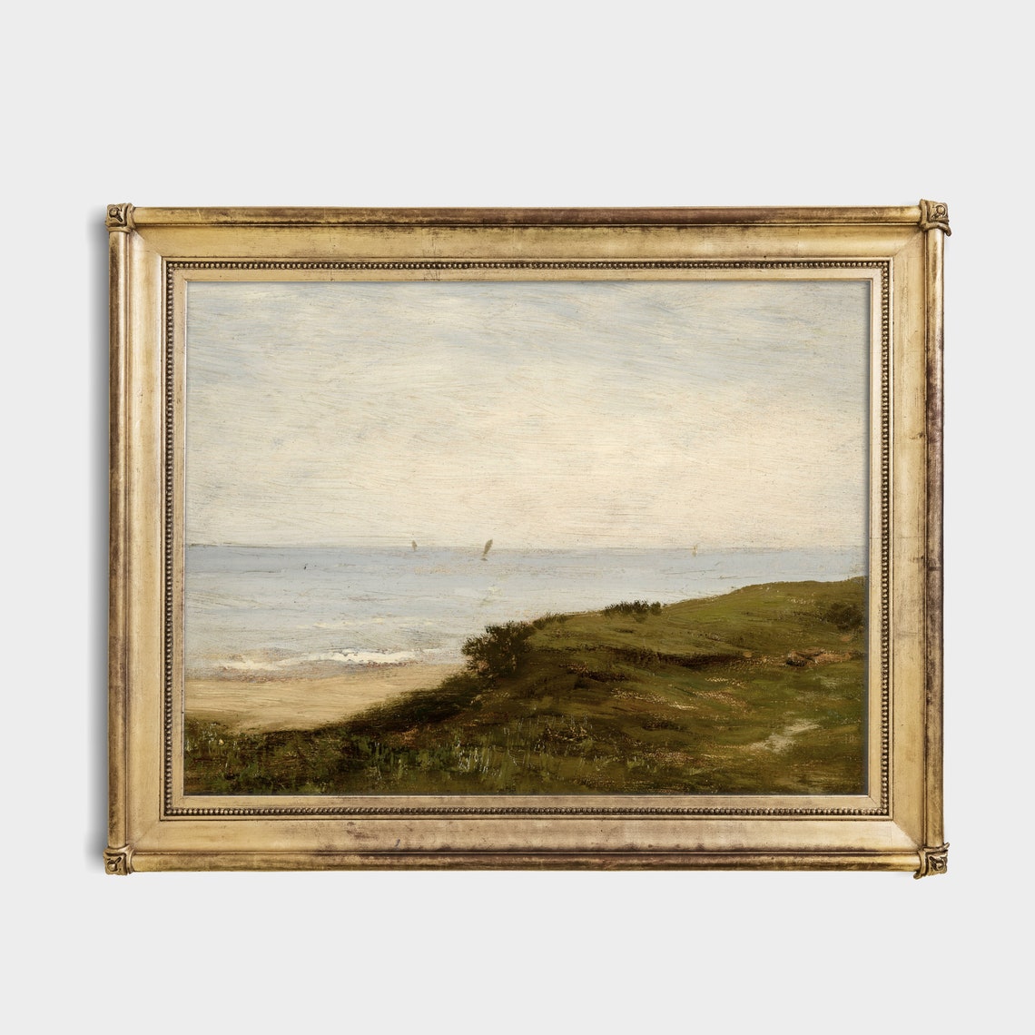 Vintage Seascape Painting Antique Ocean Beach Print Coastal Decor Moody Rustic Fine Artwork Wall Art - Image 2