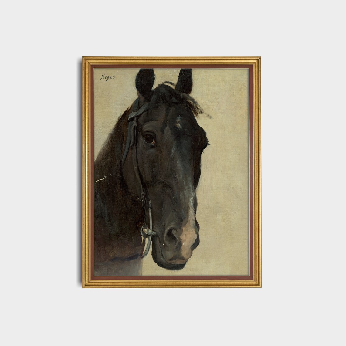 Negro Black Horse Head Portrait Antique Equestrian Oil Painting Poster - Image 3