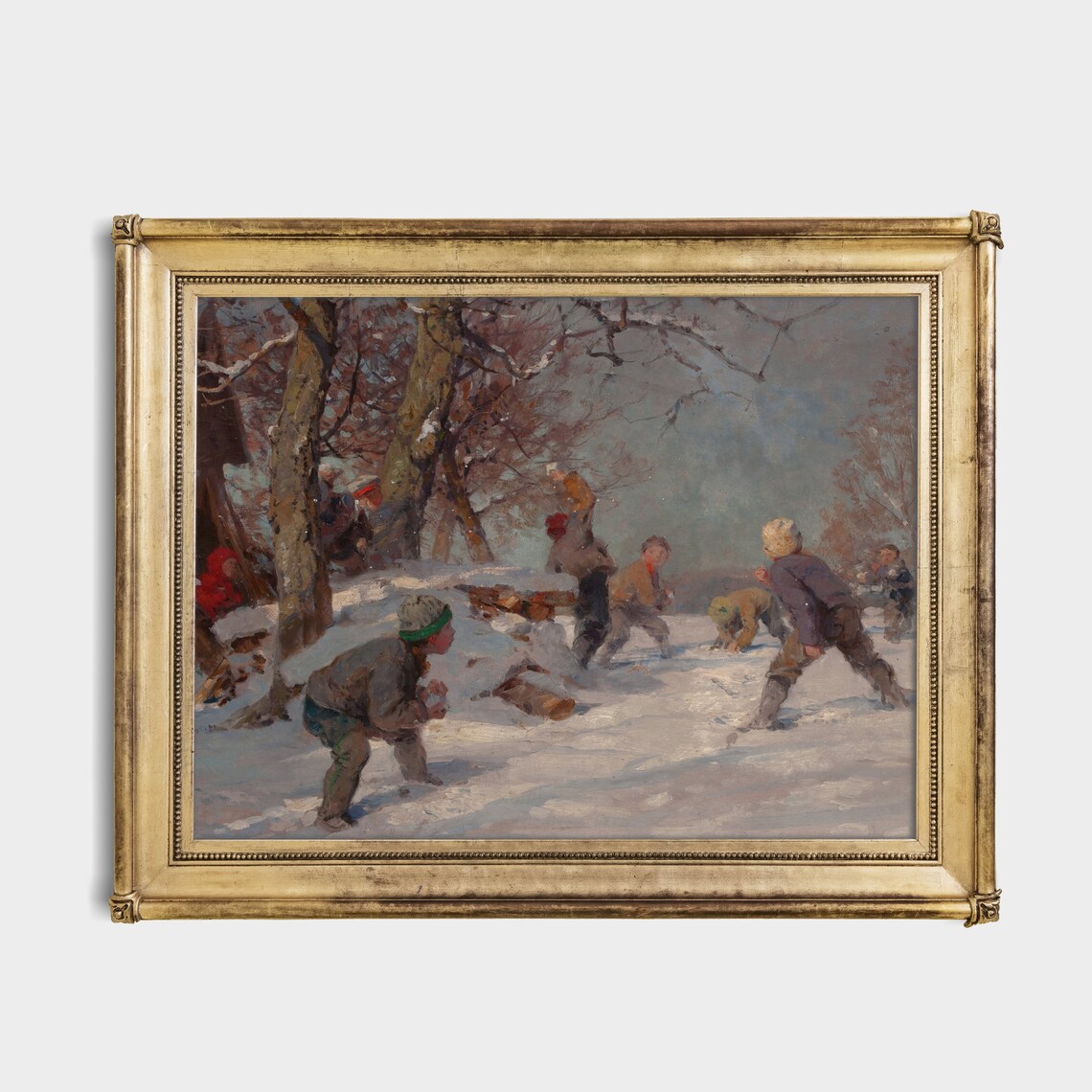 Vintage Snowball Fight Painting, Farmhouse Art Print - Image 2