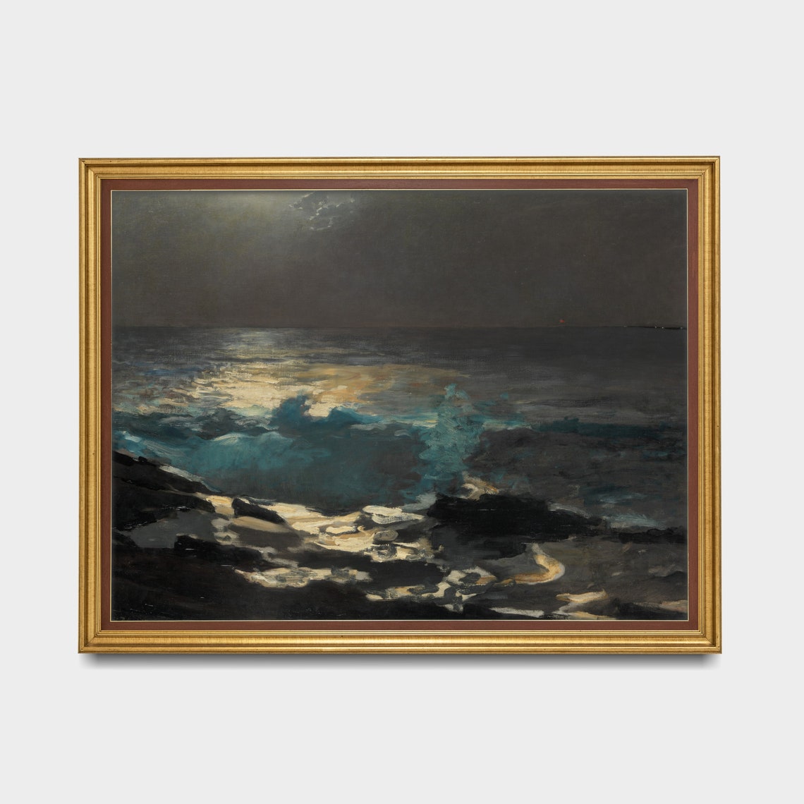 Moonlight Seascape Painting Ocean Beach Print Vintage Home Decor Antique Art Print Dark Moody Rustic - Image 5