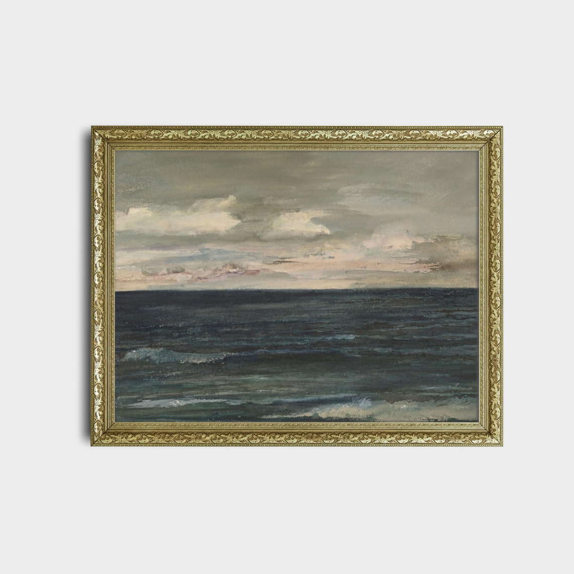 Dark Open Sea Under a Pale Cloudy Sky Moody Watercolor Seascape Print - Image 2