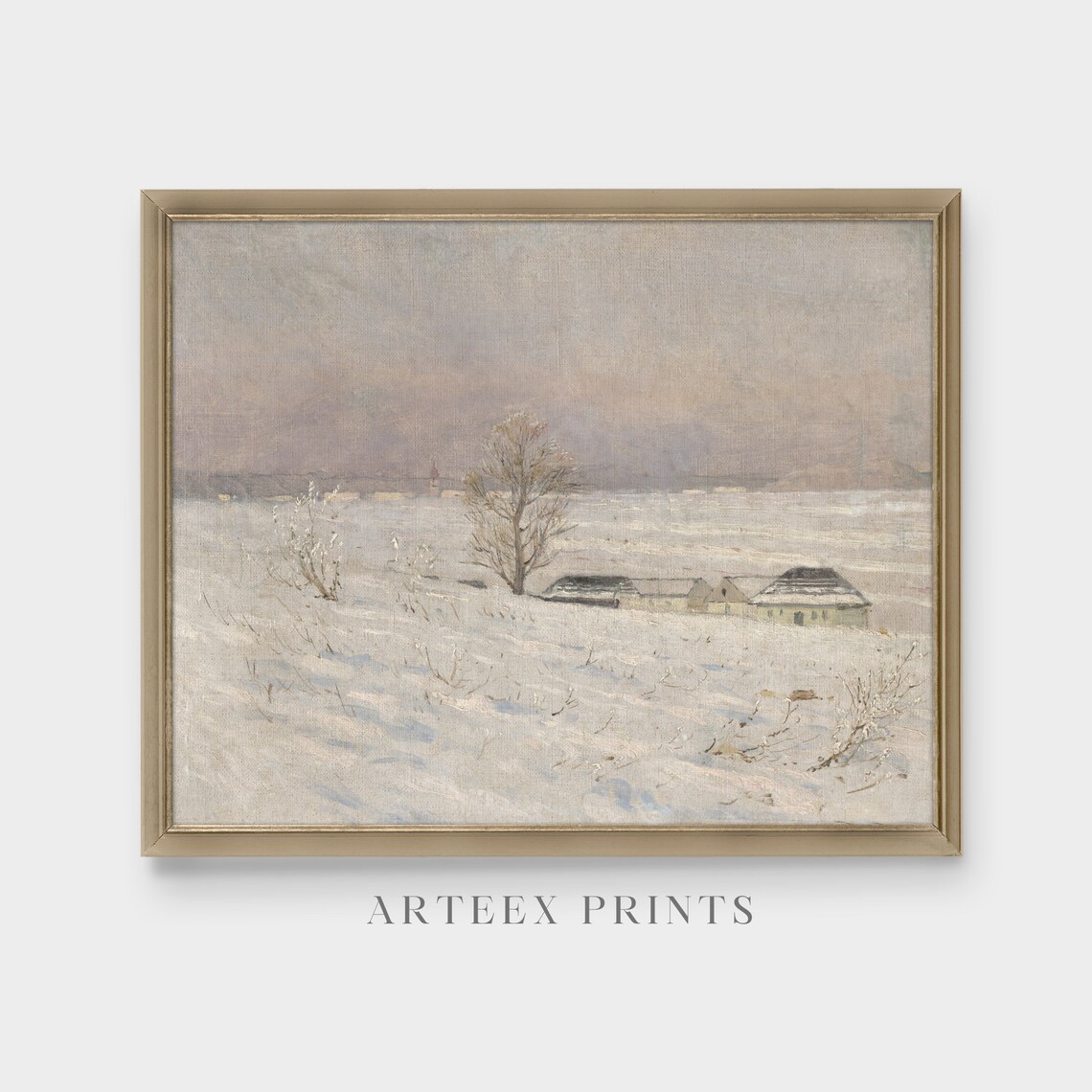 Snow Covered Field With Farmhouses Antique Winter Scene Poster - Image 5