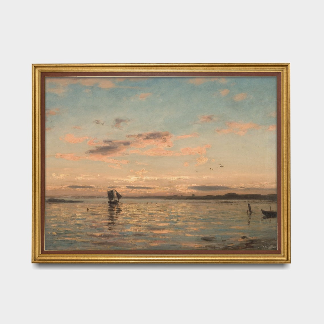 Sailboat at Sunset on Calm Water with Pink Clouds Seascape Poster - Image 5