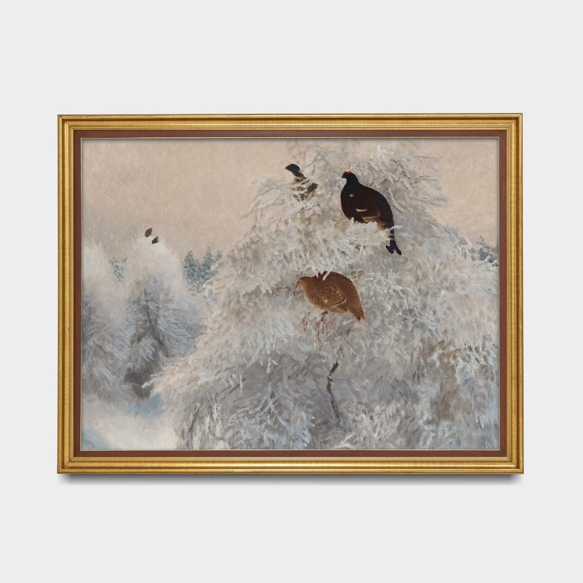 Black Grouse Perched on Frosty Treetops Vintage Winter Bird Poster - Image 5
