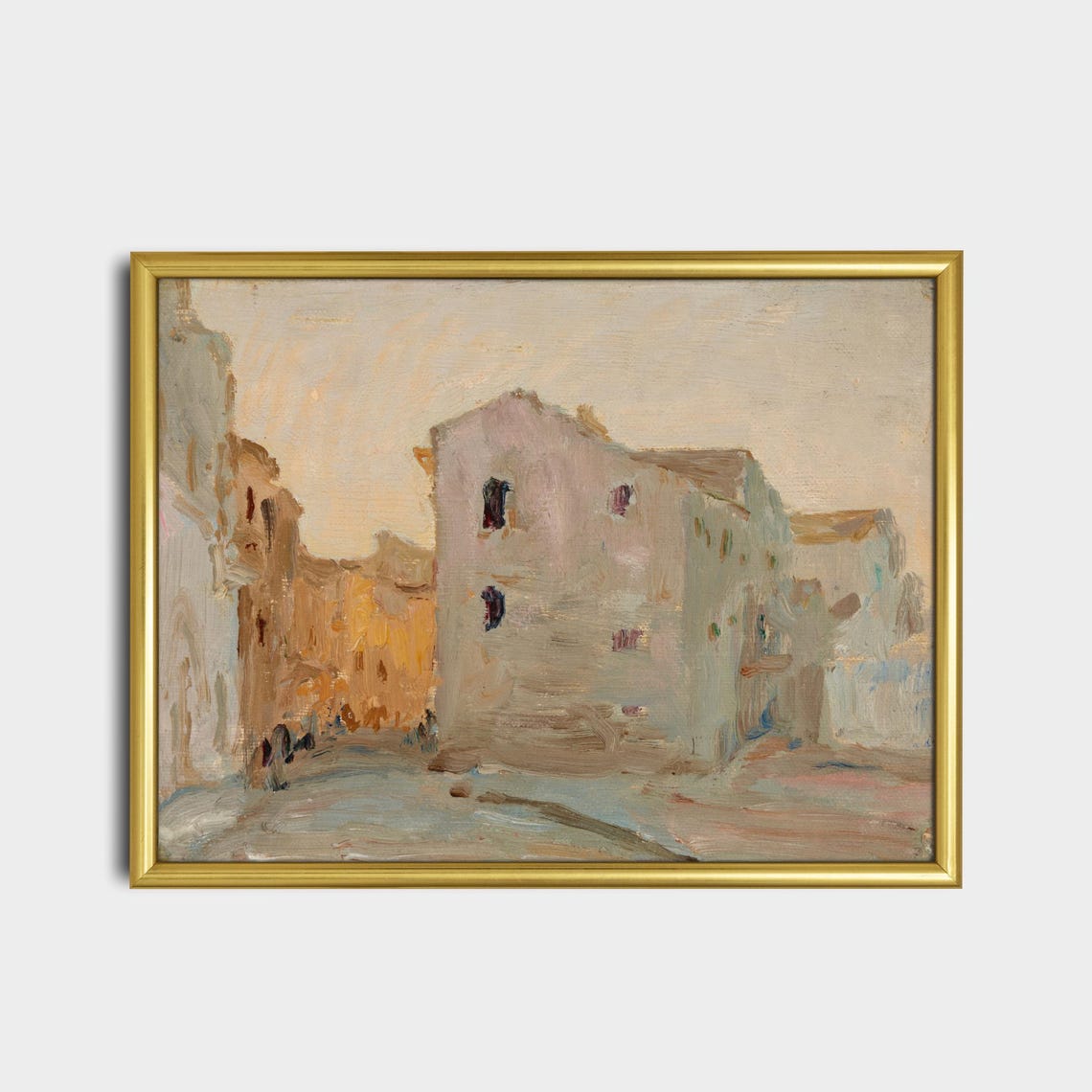 Impressionist European Street with Whitewashed Houses Poster - Image 2