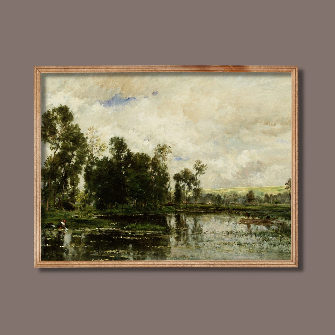 Barbizon Pond Landscape With Tall Trees and Boats Vintage Poster - Image 2