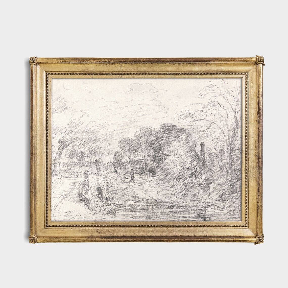 Pencil Sketch of a Country Bridge over a Stream Landscape Poster - Image 3