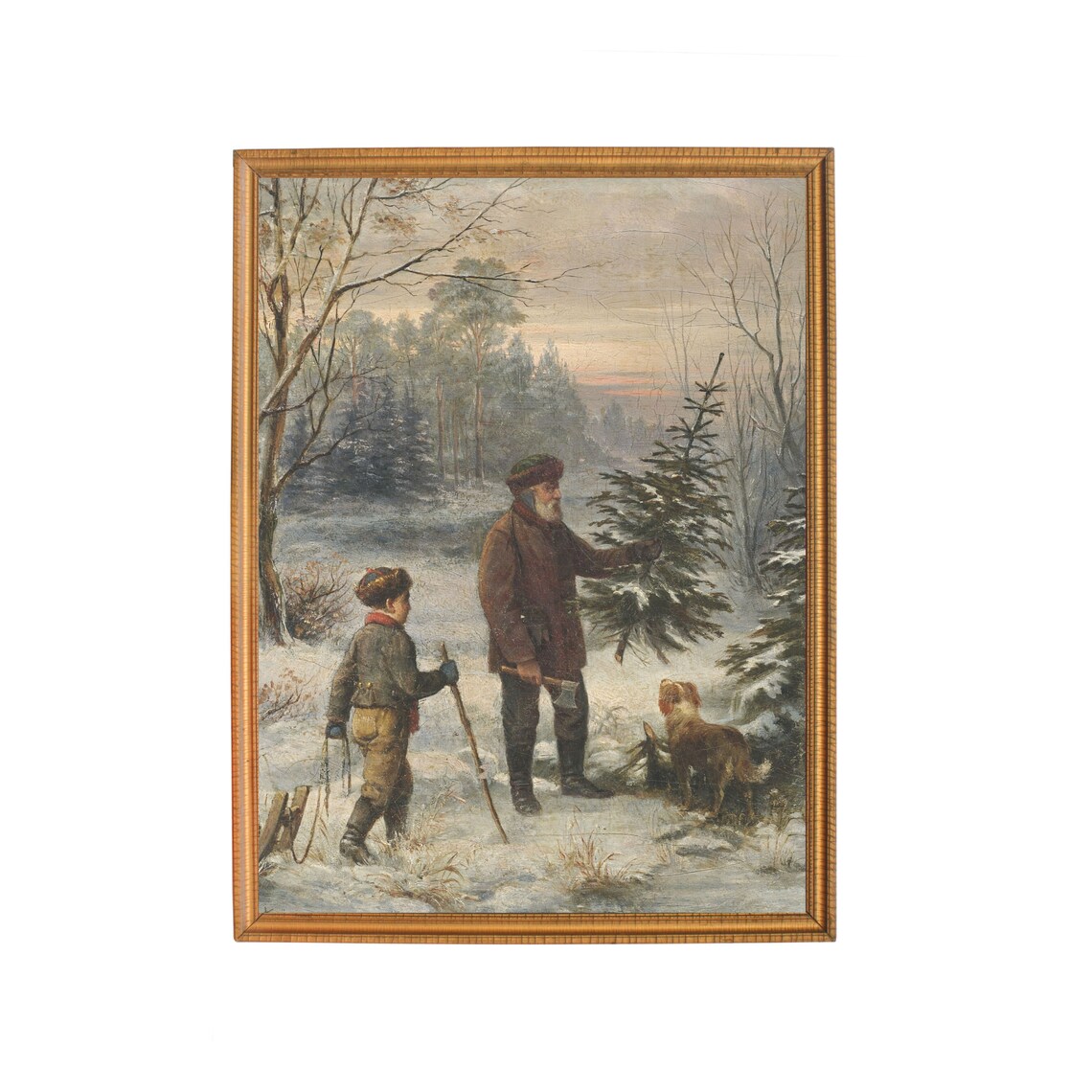 Vintage Winter Forest Father and Son Art Print - Image 4