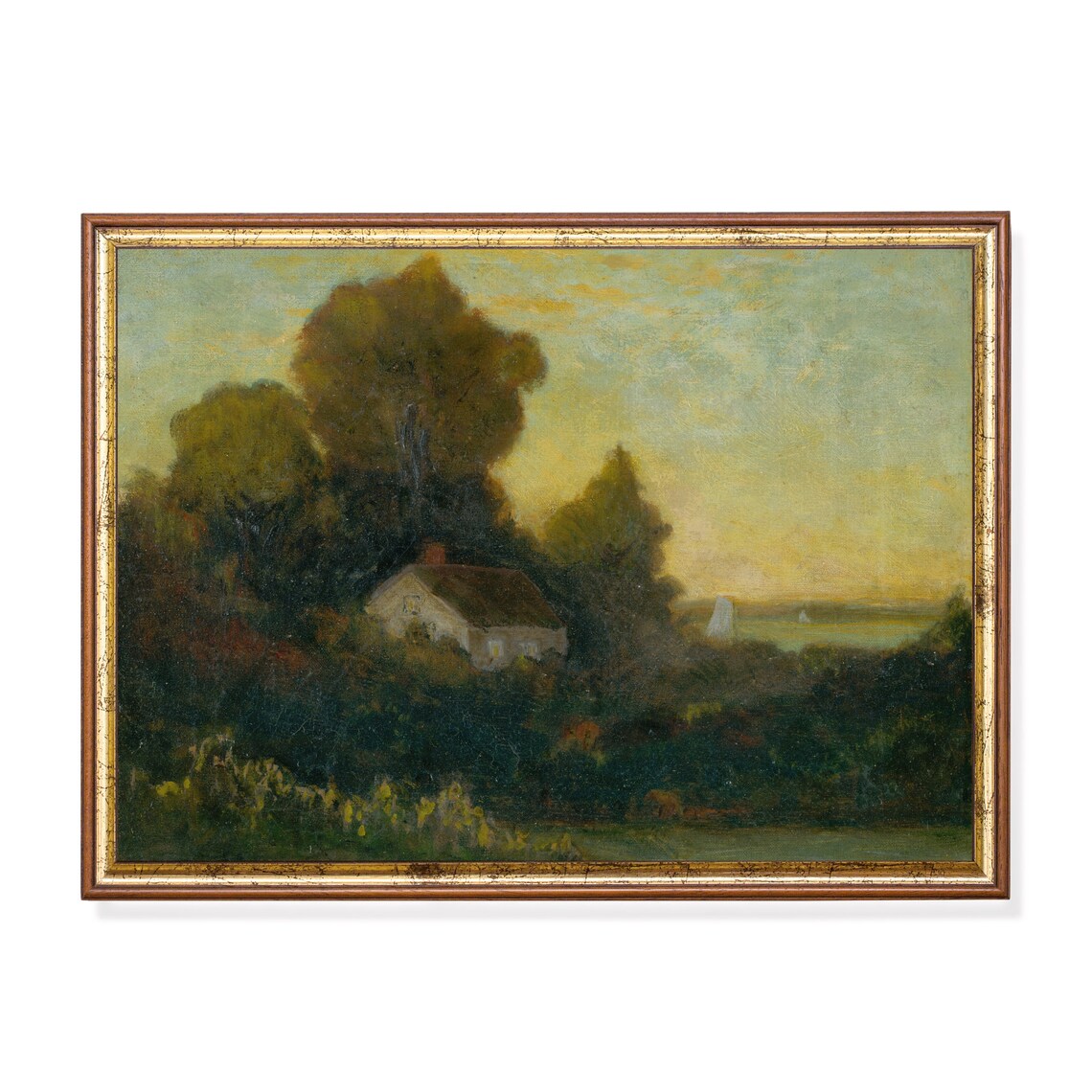 Country House Glowing at Sunset Among Golden Trees Landscape Poster