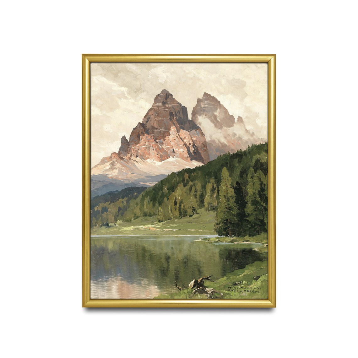 Vintage Mountain Lake Painting, Antique Landscape Art Print - Image 2