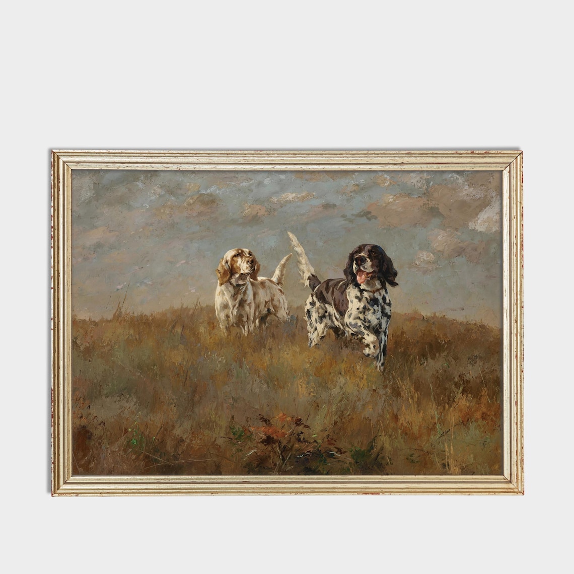Antique Painting Of Two Setters Running In Field Fine Art Poster - Image 3