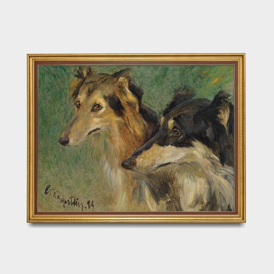 Two Collie Dogs in Profile Vintage Oil Painting Antique Pet Art Poster - Image 3