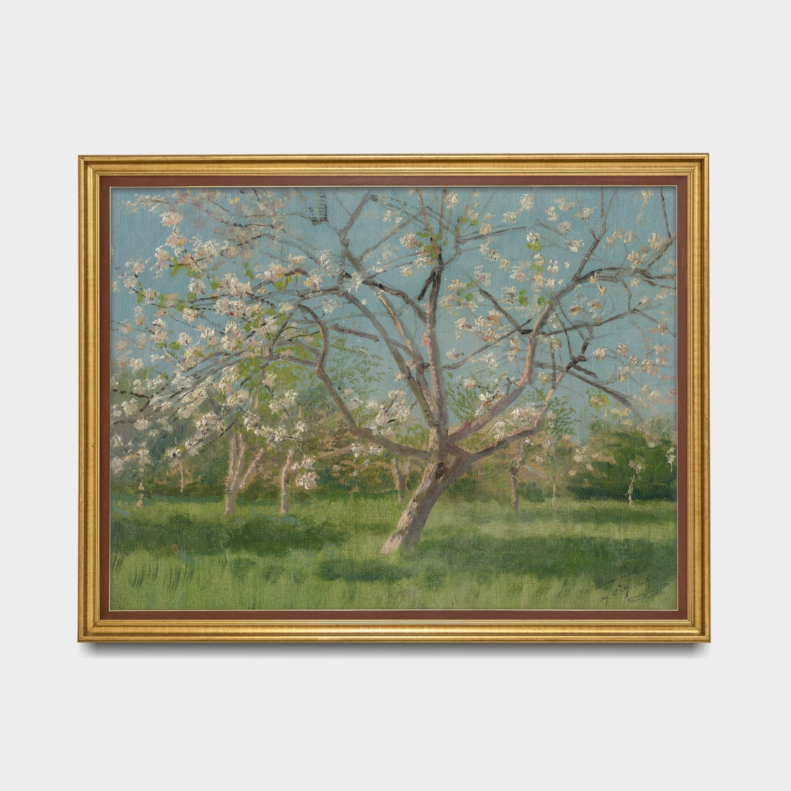 Blossoming Orchard Tree in Spring Meadow Vintage Landscape Poster - Image 4