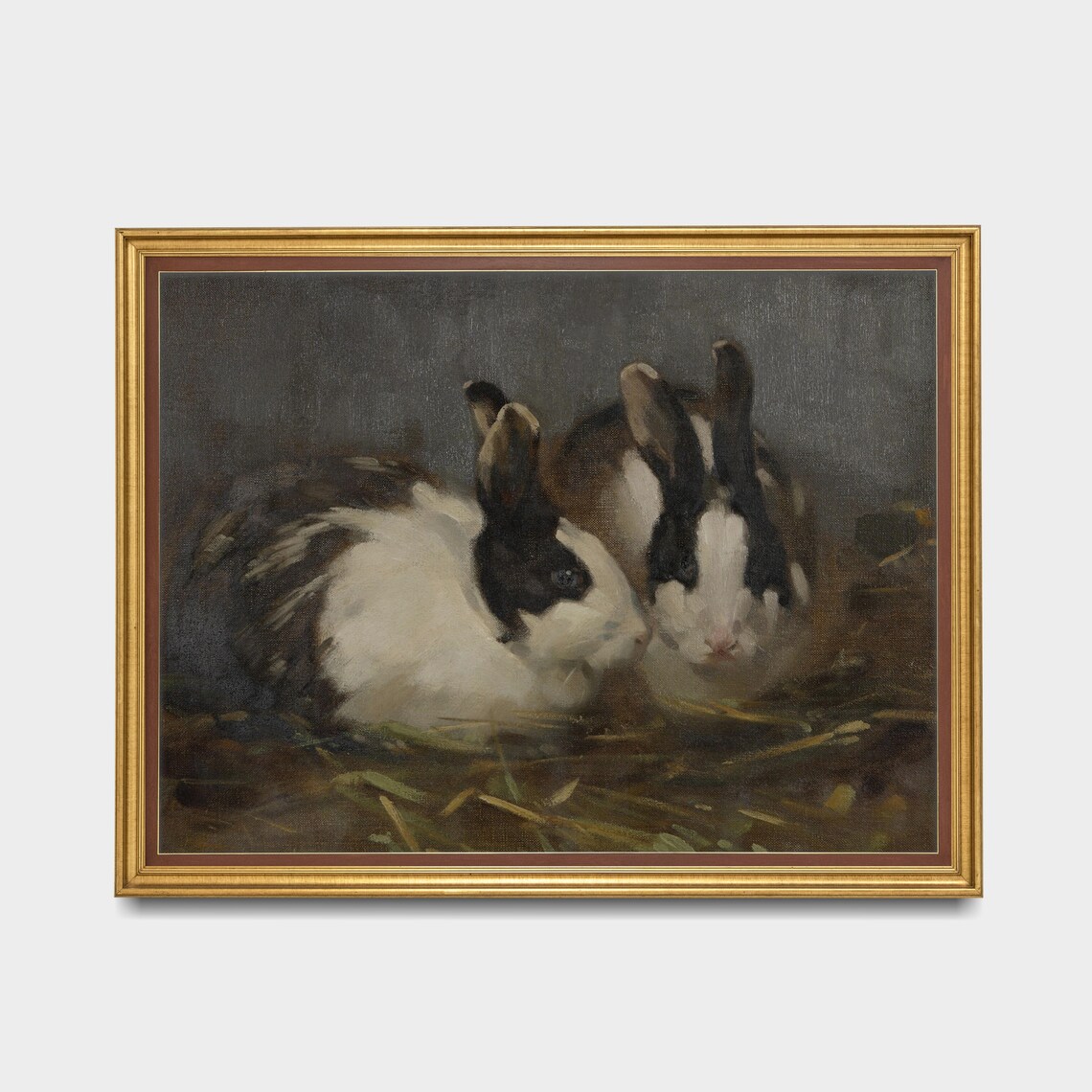Vintage Rabbit Oil Painting, Farmhouse Wall Art - Image 3