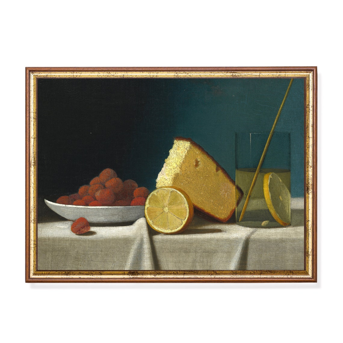 Strawberries Sponge Cake And Lemonade Glass Vintage Still Life Poster