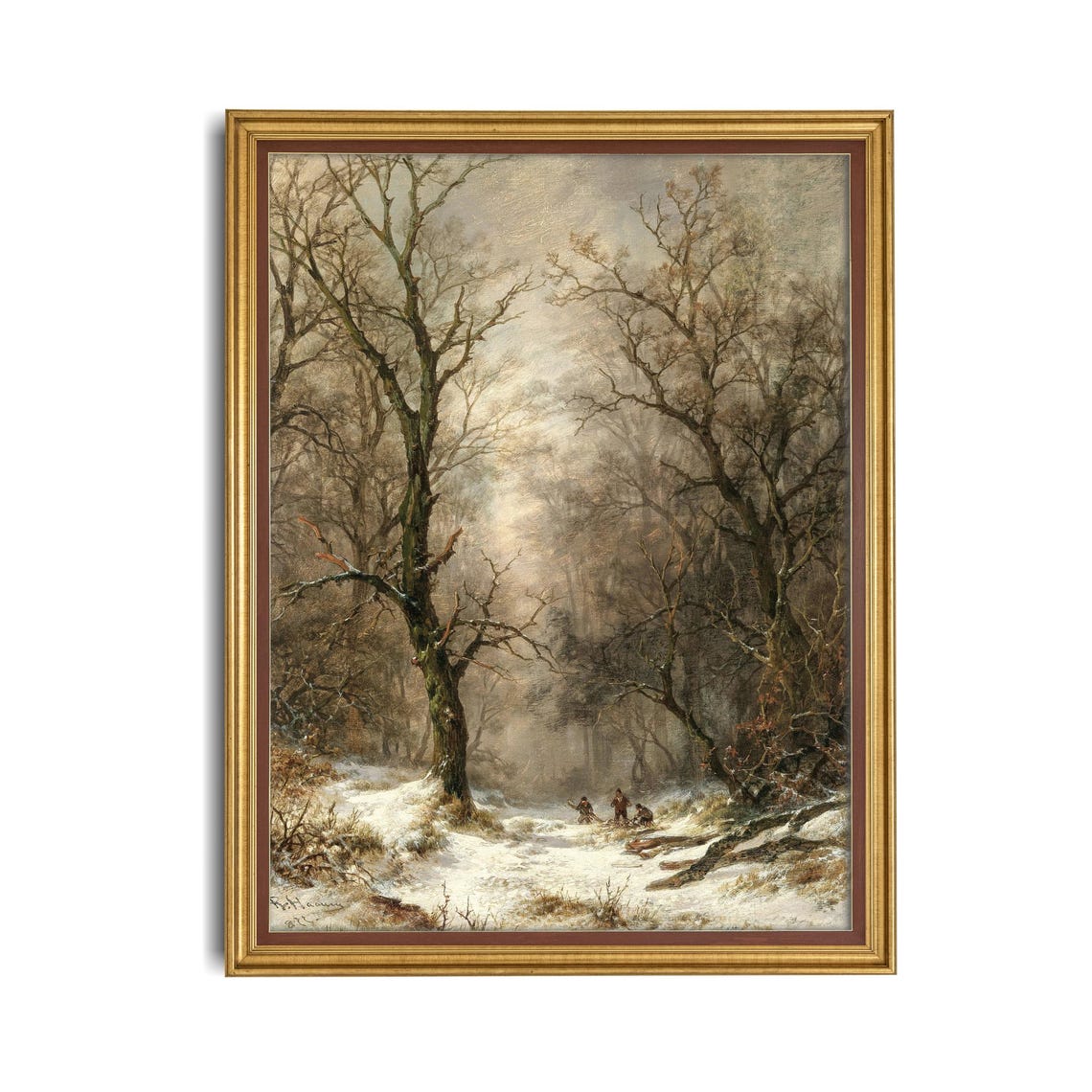 Bare Trees Winter Woodland Path Antique Snow Scene Art Poster - Image 4