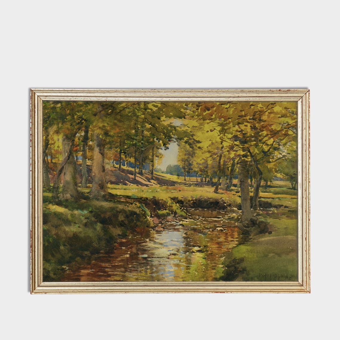 Golden Autumn Woodland Stream in Glowing Light Vintage Poster - Image 3
