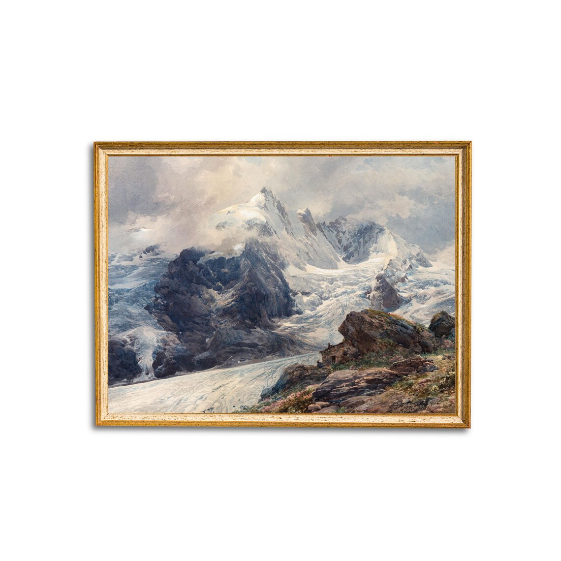 Vintage Winter Landscape, Rustic Snowy Mountain Art Print - Image 3