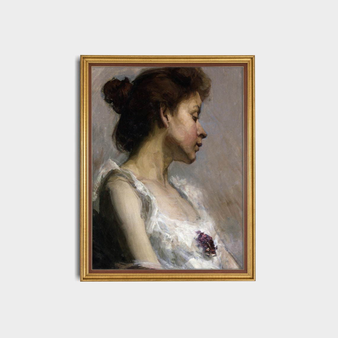 Profile Portrait of a Young Woman in a Flowing White Gown Poster - Image 2