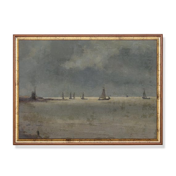 Printed And Shipped Vintage Sailing Ship Painting Antique Seascape Print Moody Rustic Ocean Beach Nautical Decor Physical Prints