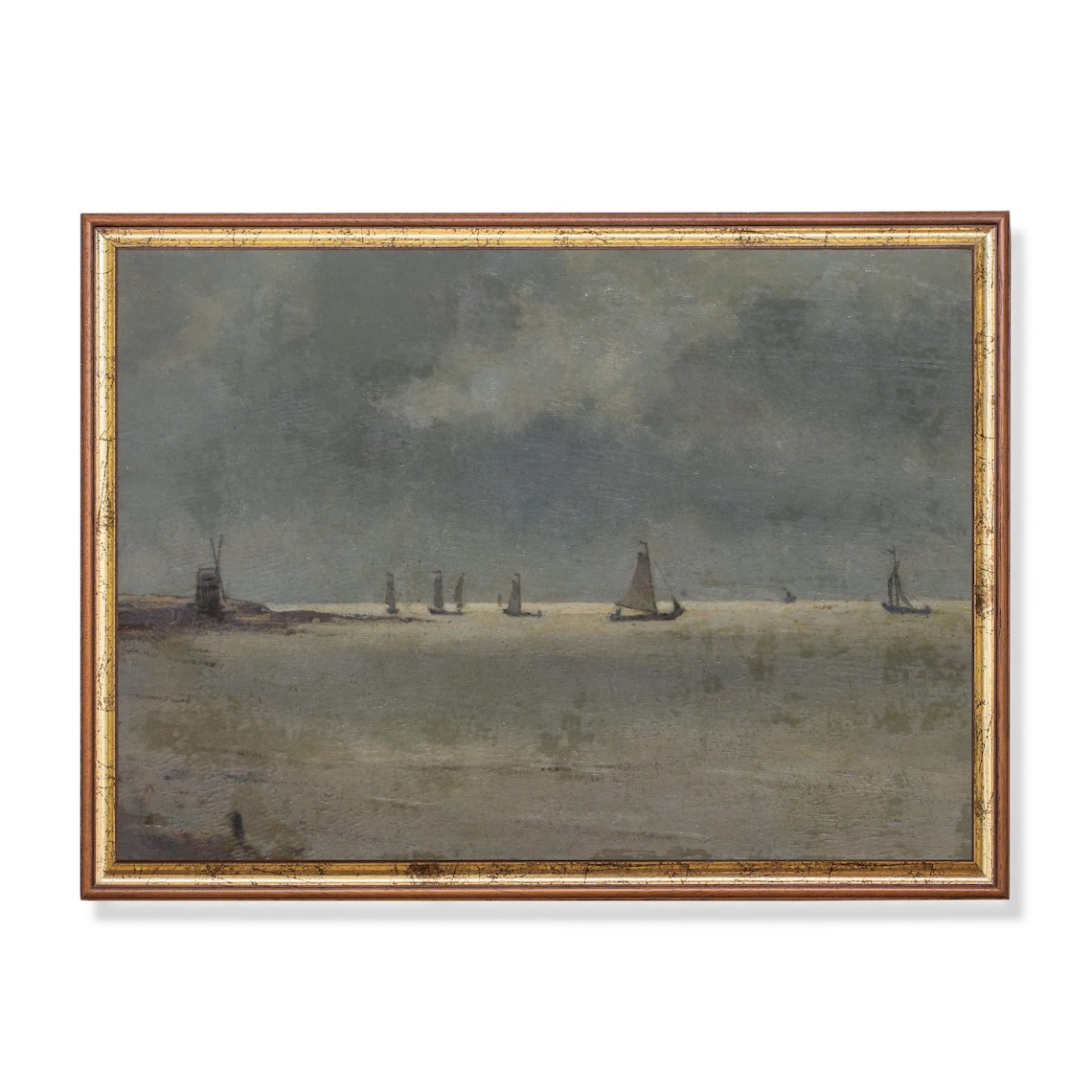 Sailboats on a Misty Sea Under Stormy Skies Vintage Marine Poster