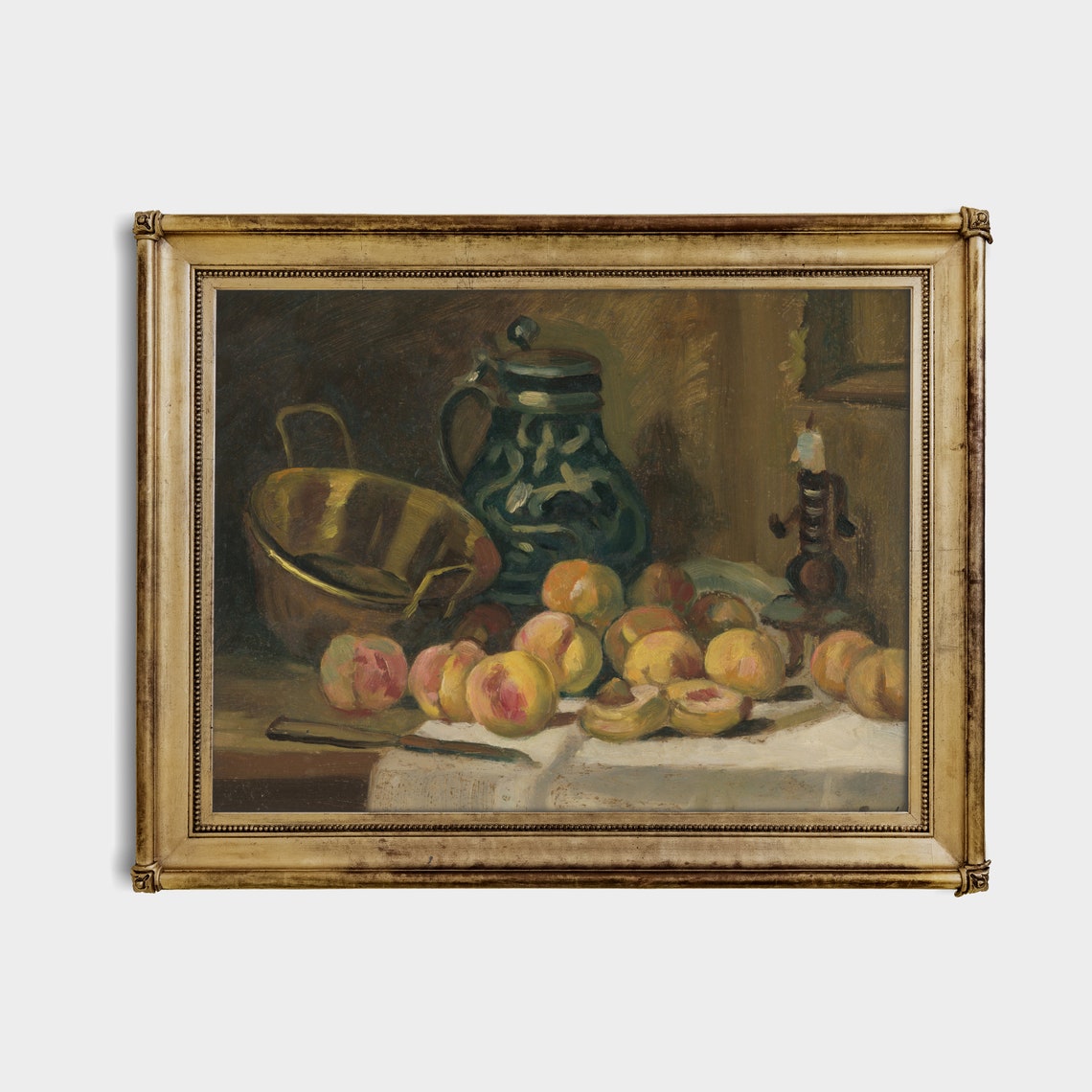 Still Life with Peaches, Blue Jug, Copper Pot and Candle Poster - Image 4