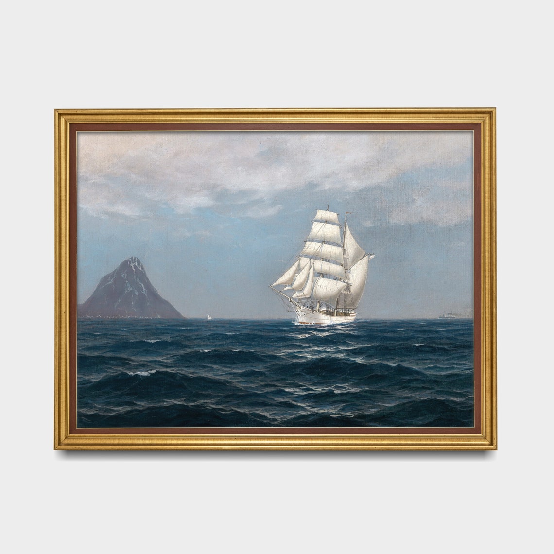 Tall Ship with White Sails on Deep Blue Ocean Waves Nautical Poster - Image 3