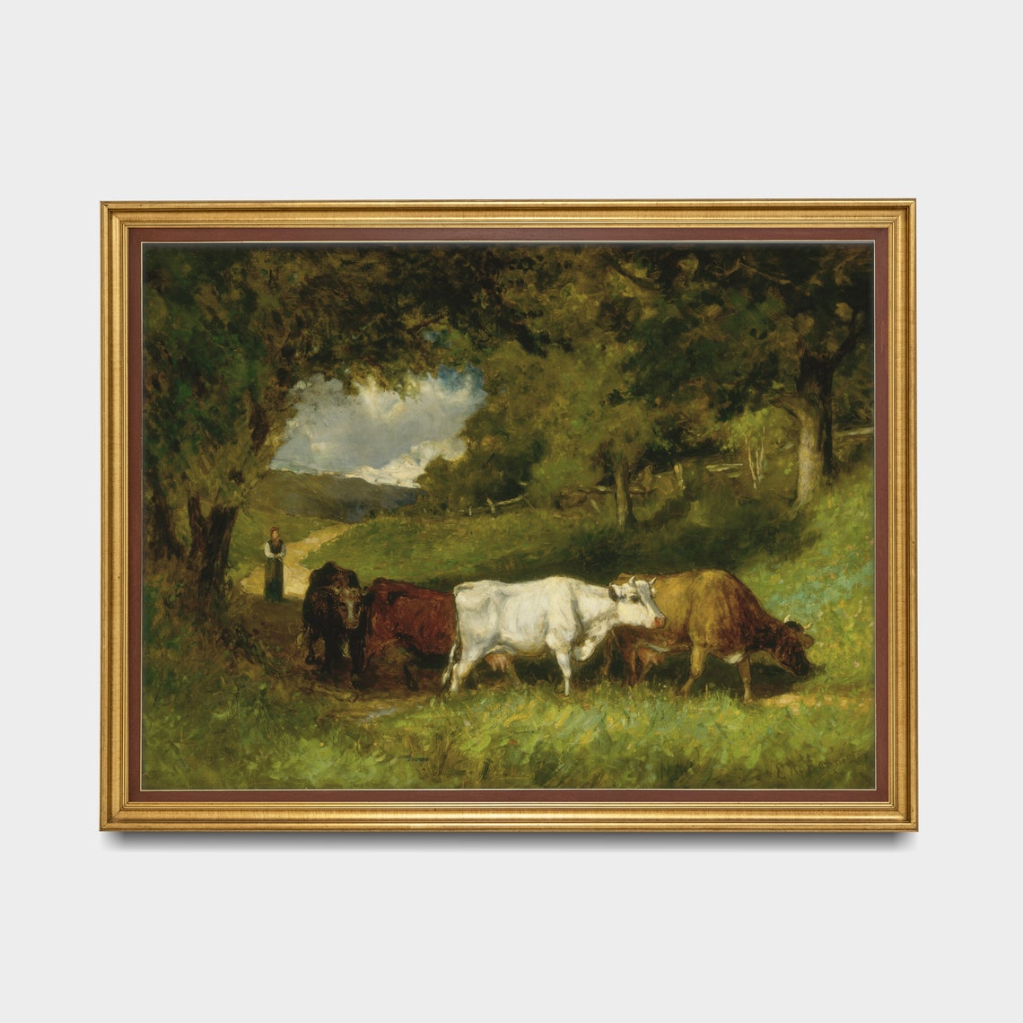 Cows Walking a Shady Country Lane Antique Pastoral Cattle Scene Poster - Image 5