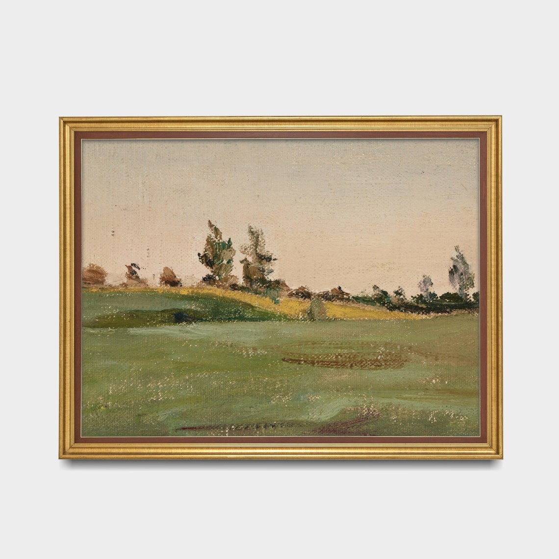 Quiet Green Meadow with Sparse Trees Minimalist Landscape Poster - Image 2