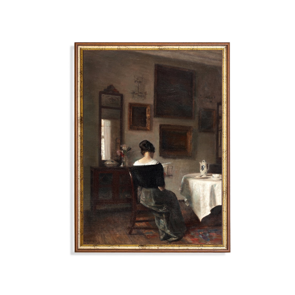 Woman Reading in a Moody 19th Century Interior Vintage Art Poster