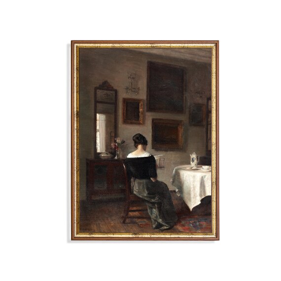 Woman Reading in a Moody 19th Century Interior Vintage Art Poster