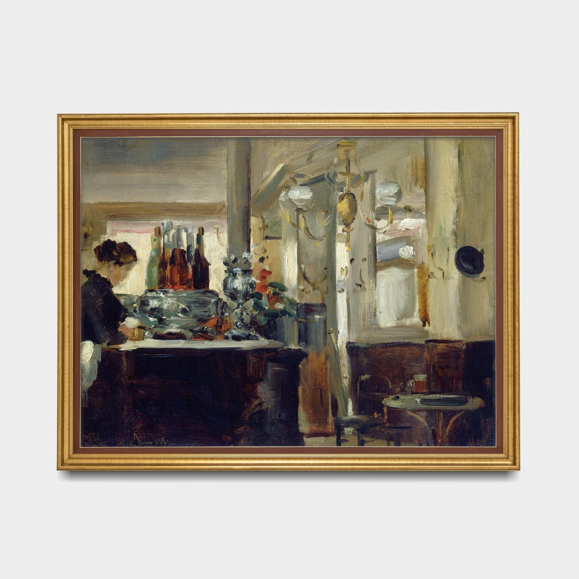 Impressionist Parisian Cafe Interior with Bar Vintage Poster - Image 5