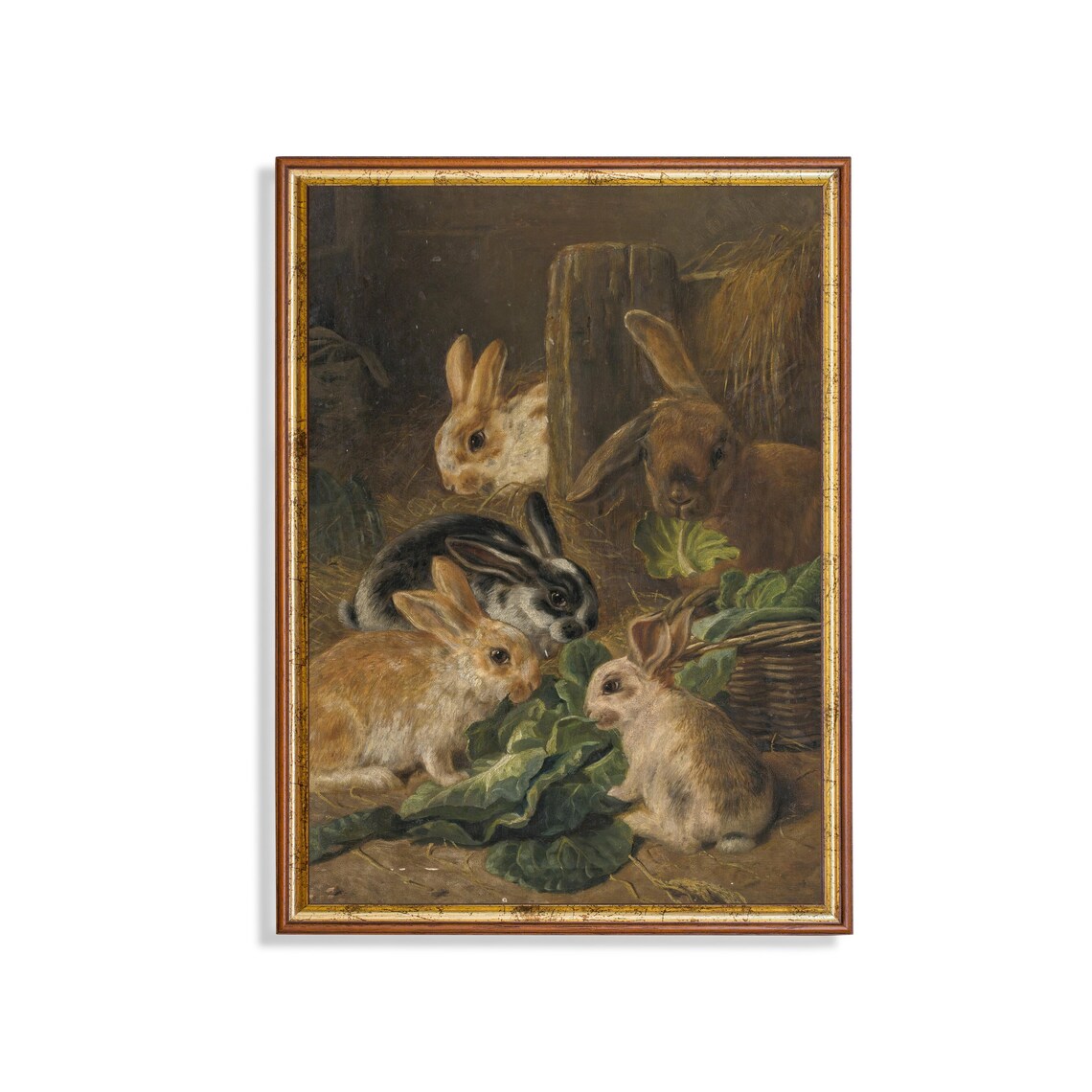 Vintage Rabbit Painting, Antique Bunnies Art Print