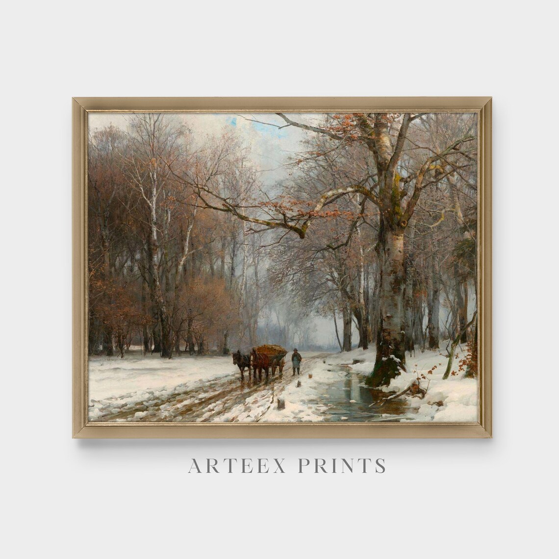 Vintage Winter Sleigh Ride, Rustic Forest Art Print - Image 3