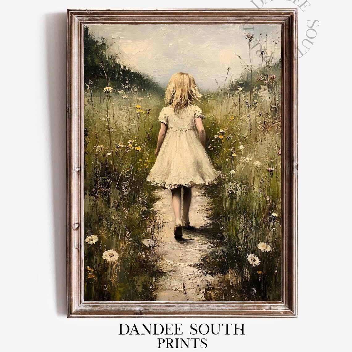 Little Girl Walking Wildflower Meadow Vintage Oil Painting Poster
