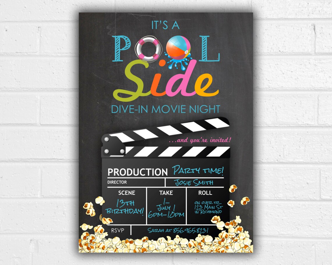 Pool Party Movie Night Invitation, Teen Girl Art Print