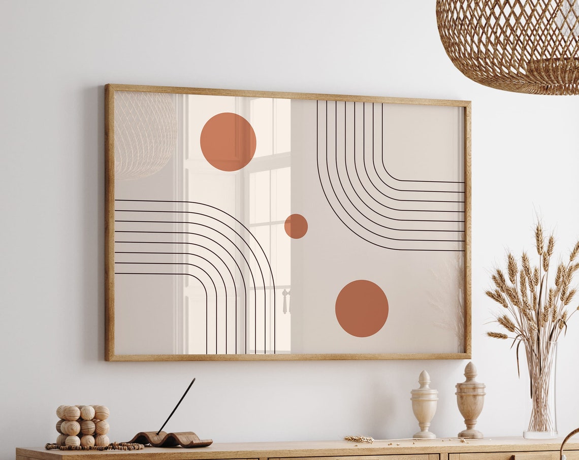 Mid Century Terracotta Circles Line Arches Boho Geometric Poster
