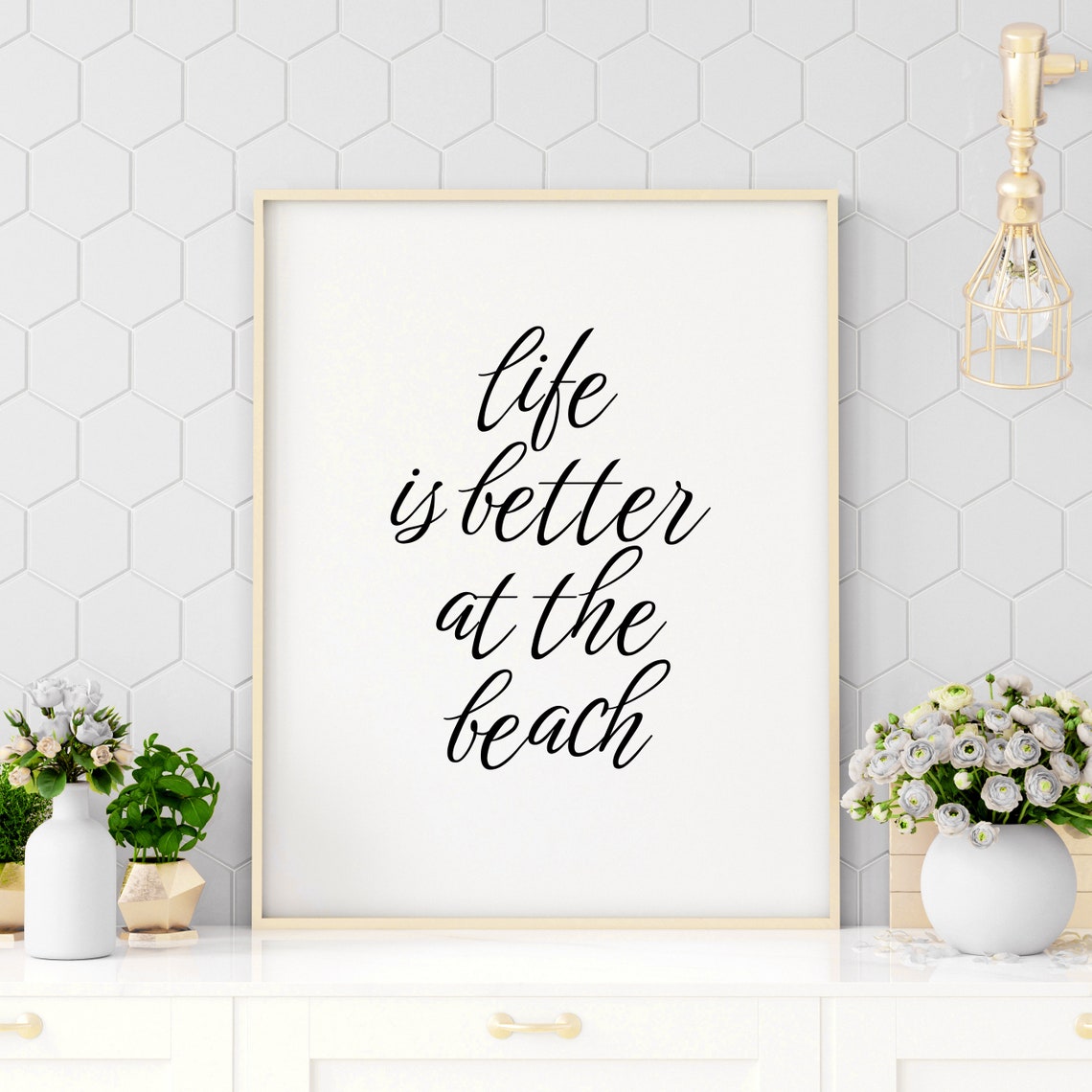 Life Is Better At The Beach Script Typography Coastal Decor Poster