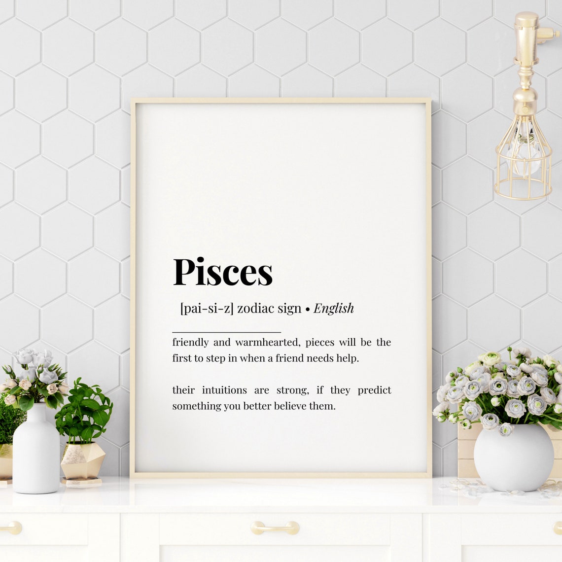 Pisces Zodiac Sign Dictionary Definition Traits Quote Poster
