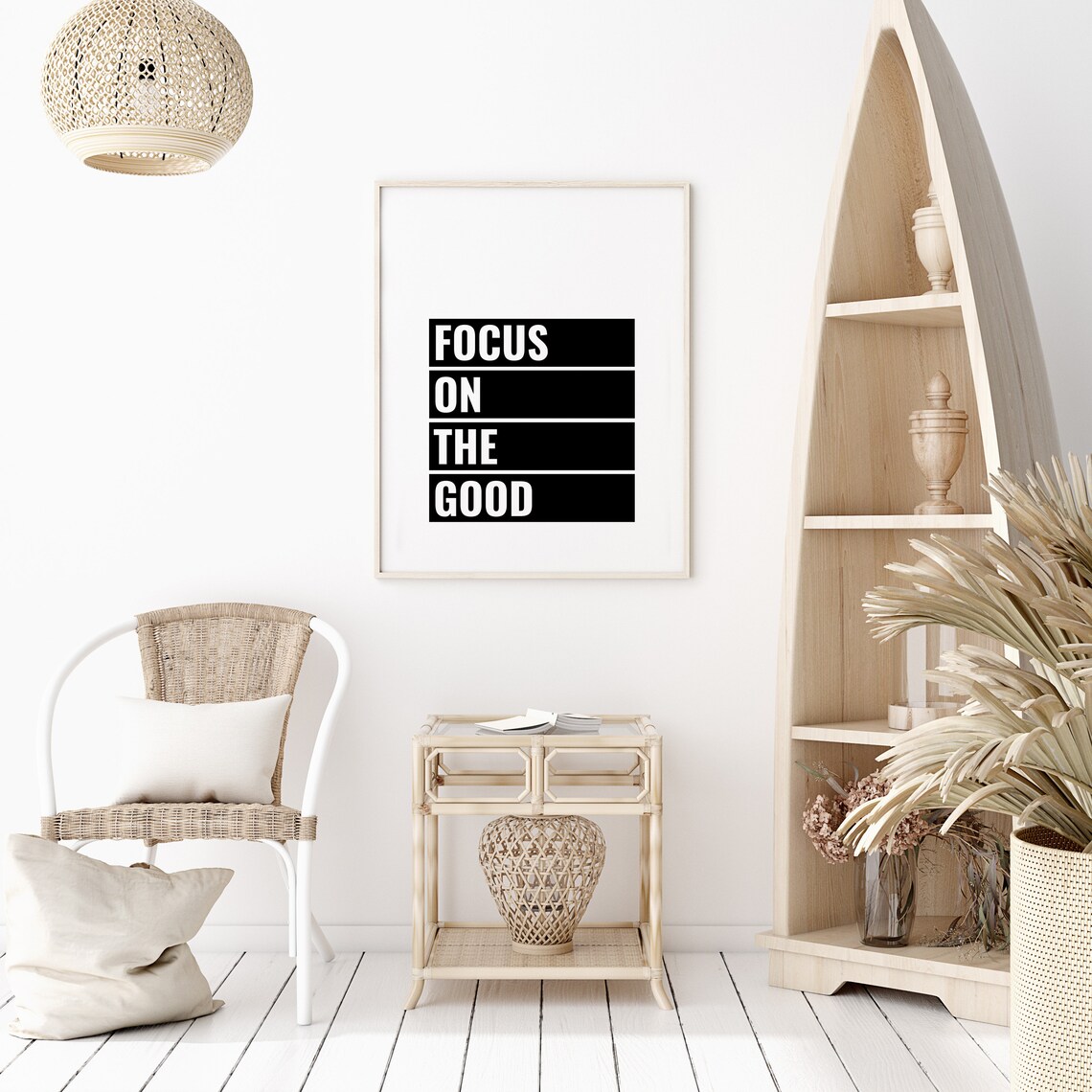 Focus On The Good Motivational Mindfulness Quote Black White Block Poster - Image 2