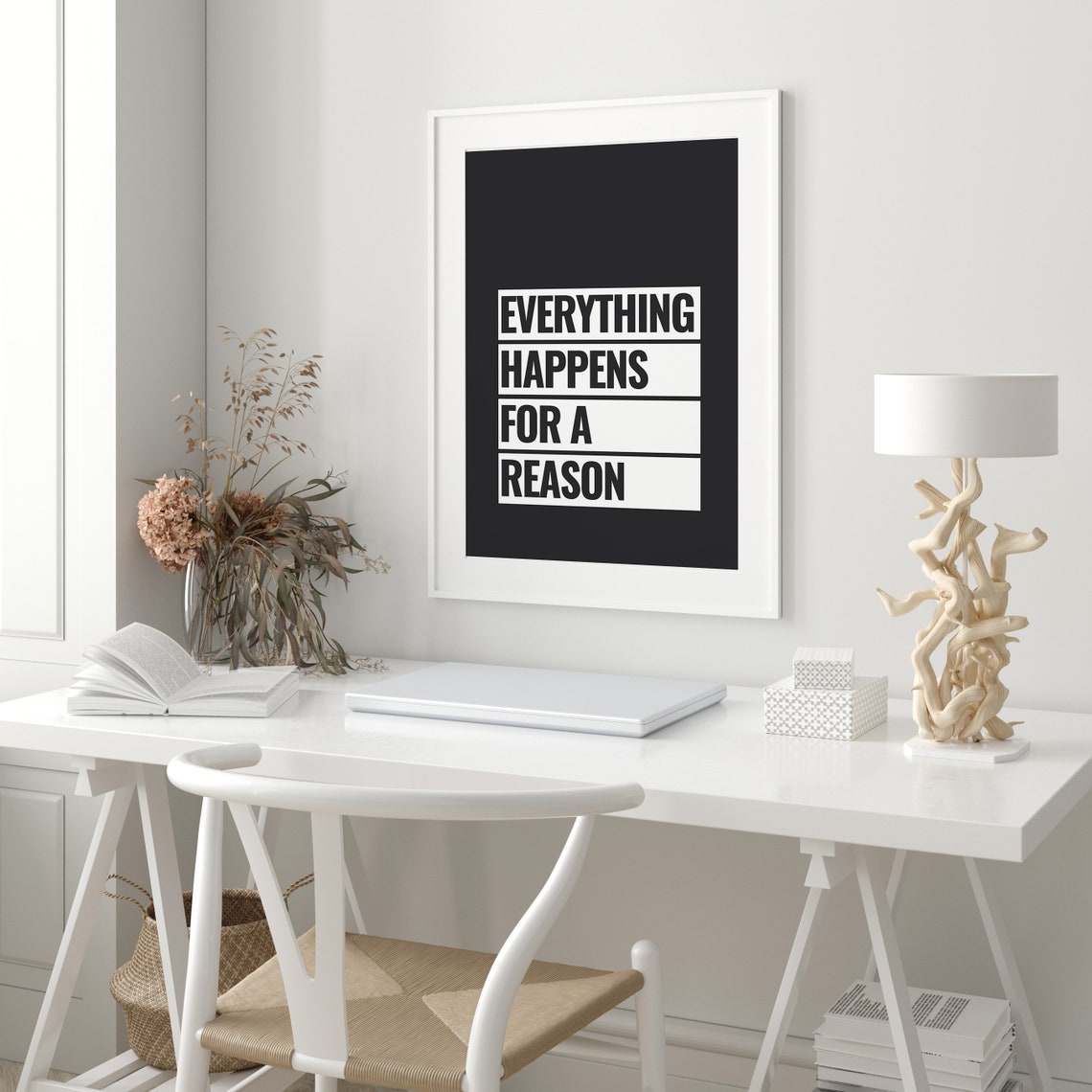 Everything Happens For A Reason Bold Black Typography Poster - Image 3