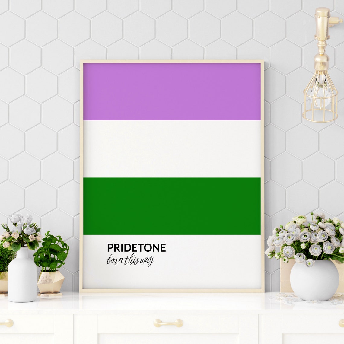 PRIDETONE Born This Way Genderqueer Pride Flag Color Block Poster