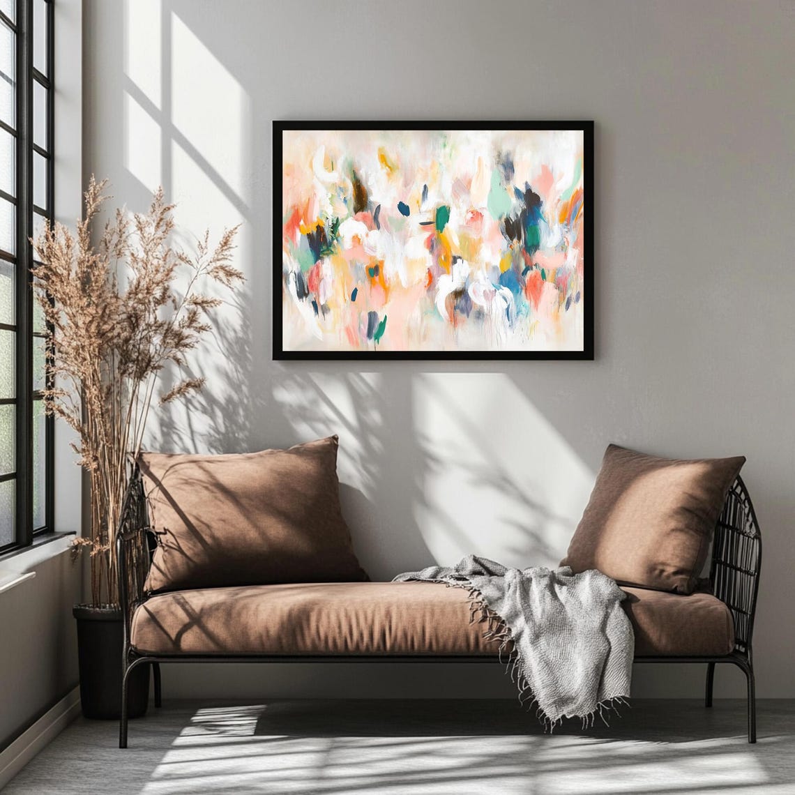 Horizontal Wall Art Print Abstract Soft Neutral Tones Art Print Large Brush Strokes Natural Wall Art Pinks Blues Greens And Cream - Image 2