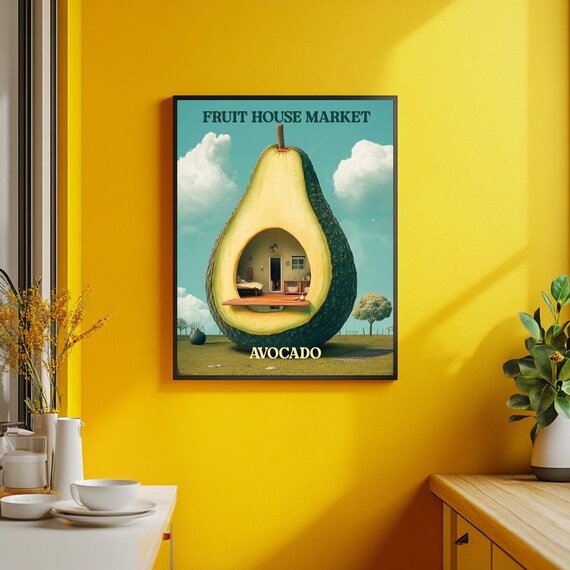 Fruit House Market Avocado Art Print Kitchen Fruit Wall Art Fruit Poster Trendy Wall Art Trendy Prints Kitchen Poster