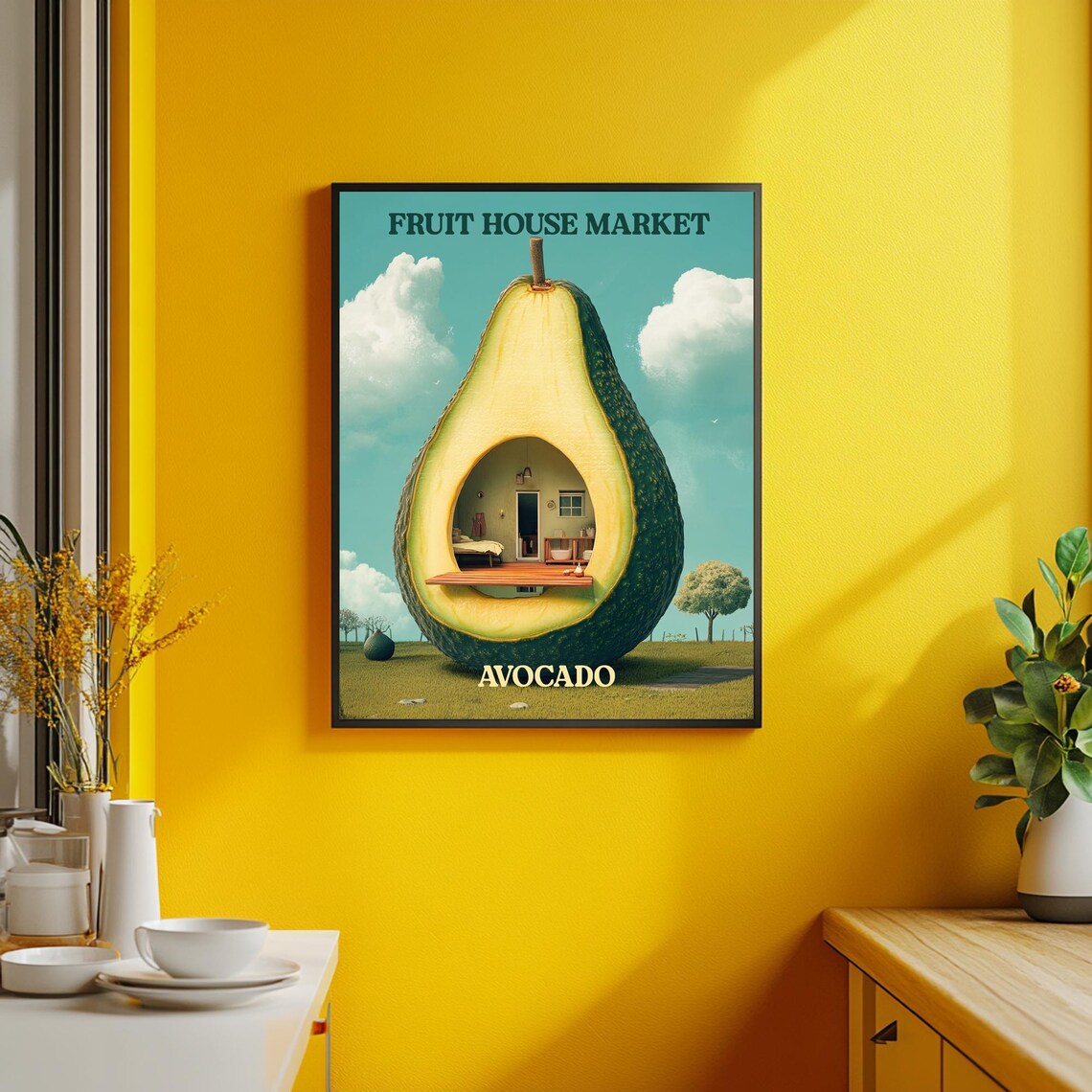 Fruit House Market Avocado Art Print Kitchen Fruit Wall Art Fruit Poster Trendy Wall Art Trendy Prints Kitchen Poster