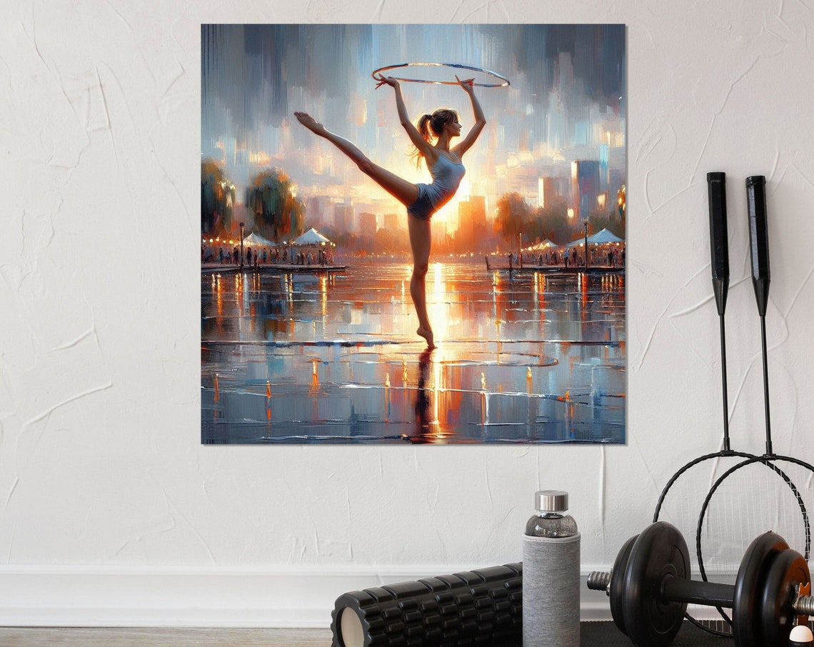Gymnast With Hoop City Street Sunset Dance Art Painting Poster