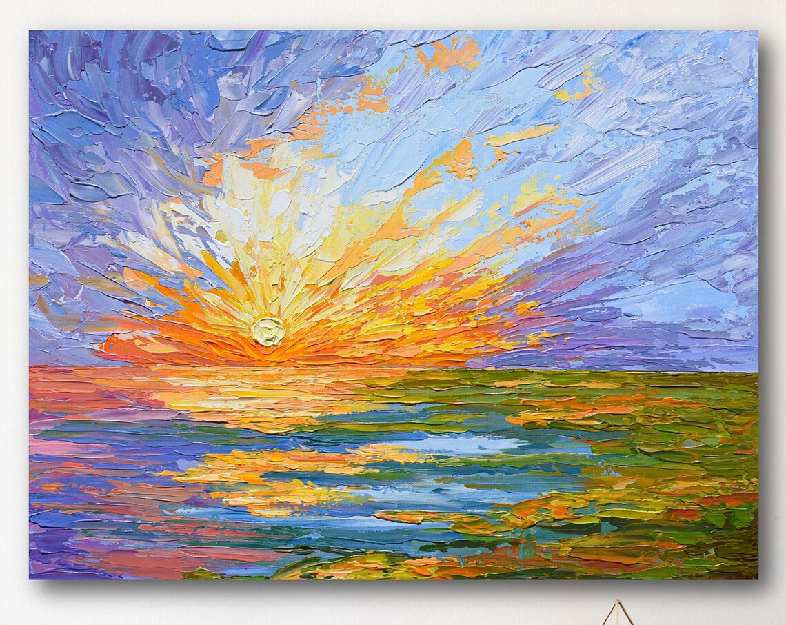 Lake Sunset Seascape Impressionist Wall Art Print