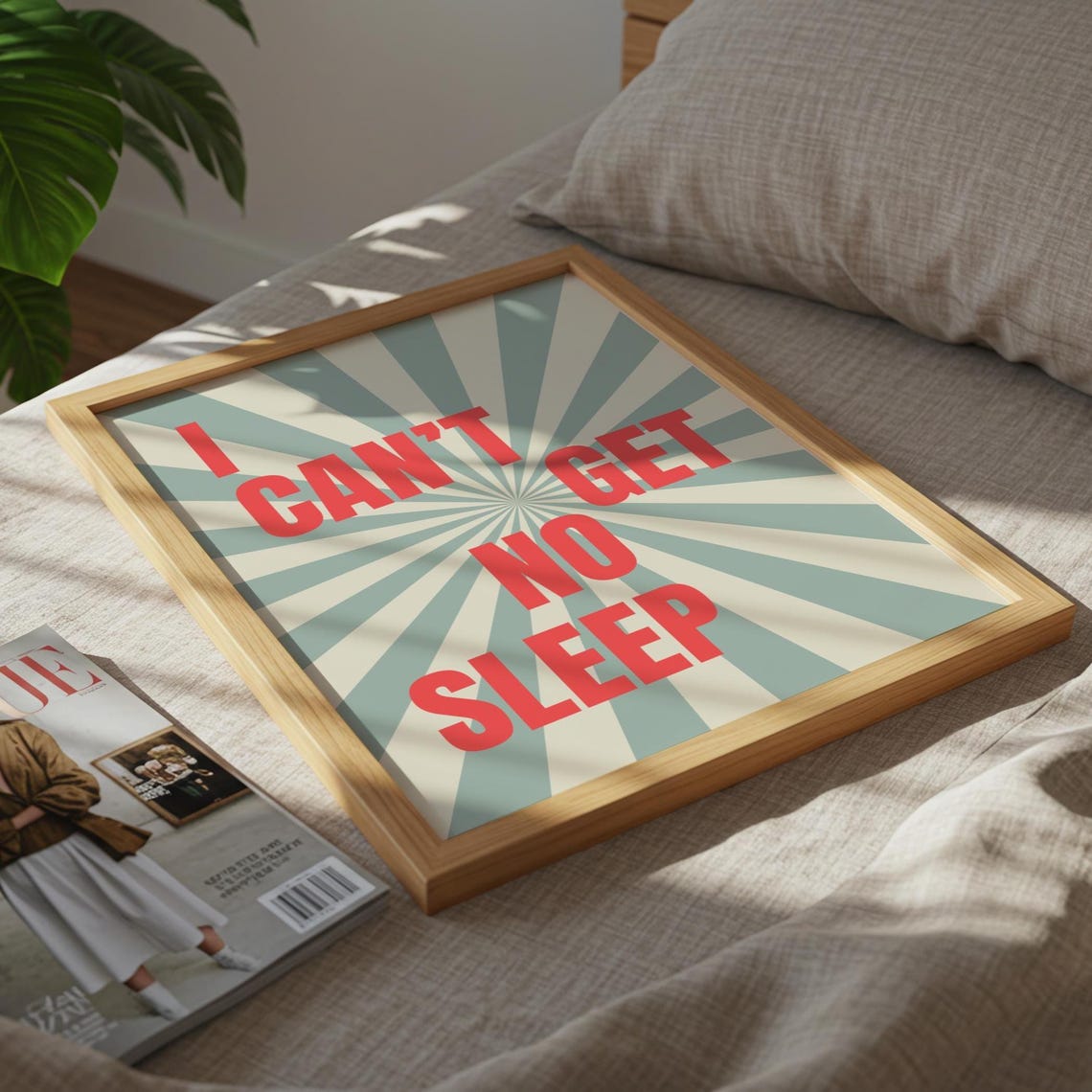 I Cant Get No Sleep Retro Sunburst Typography Music Wall Poster